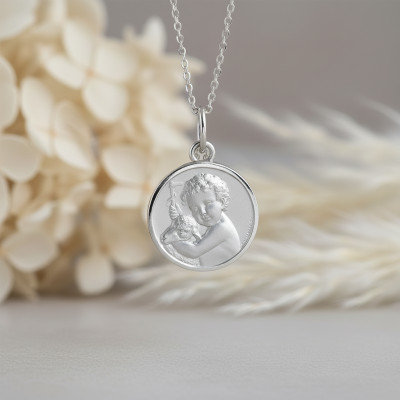 Médaille Ange à l'Agneau, Argent, 15mm - Emanessence
