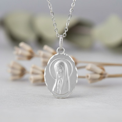 Médaille Ovale Vierge en Prière, Argent, 17x12mm - Emanessence