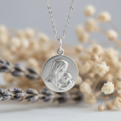 Médaille Vierge à l'Enfant, Argent, 17mm - Emanessence