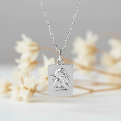Médaille Ange Rectangulaire, Argent, 10x13mm - Emanessence