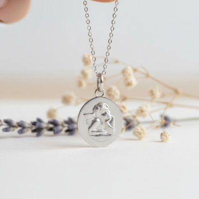 Médaille Ovale Ange Gardien, Argent, 12mm - Emanessence