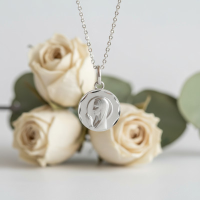 Médaille Sainte Vierge en Prière, Argent, 16mm - Emanessence