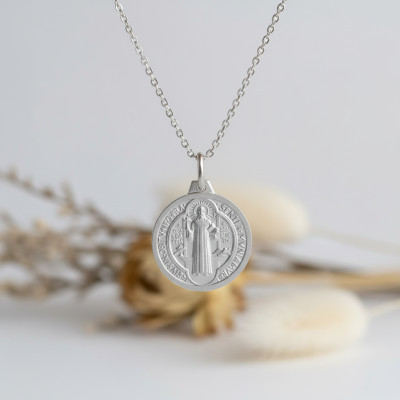 Médaille Scapulaire Saint Benoit, Argent 925, 18mm - Argyor