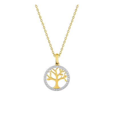 Collier arbre de vie, Plaqué or jaune & Oxydes, 43cm - Emanessence