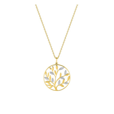 Collier arbre de vie, Plaqué or jaune & Rhodium, Oxydes, 43cm - Emanessence