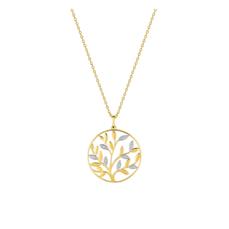 Collier arbre de vie, Plaqué or jaune & Rhodium, Oxydes, 43cm - Emanessence