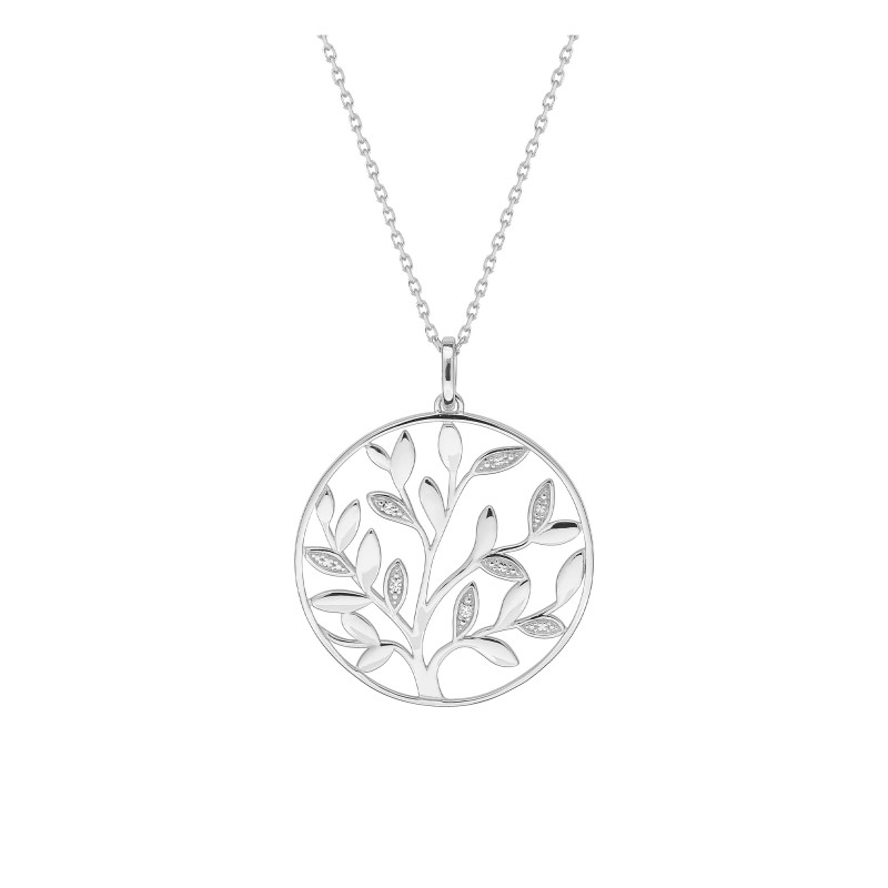 Collier arbre de vie, Argent Rhodié 925 & Oxydes, 43cm - Emanessence