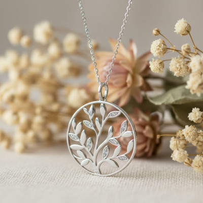 Collier arbre de vie, Argent Rhodié 925 & Oxydes, 43cm - Emanessence