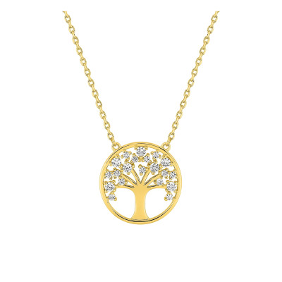 Collier arbre de vie, Plaqué or & Oxydes, 43cm - Emanessence