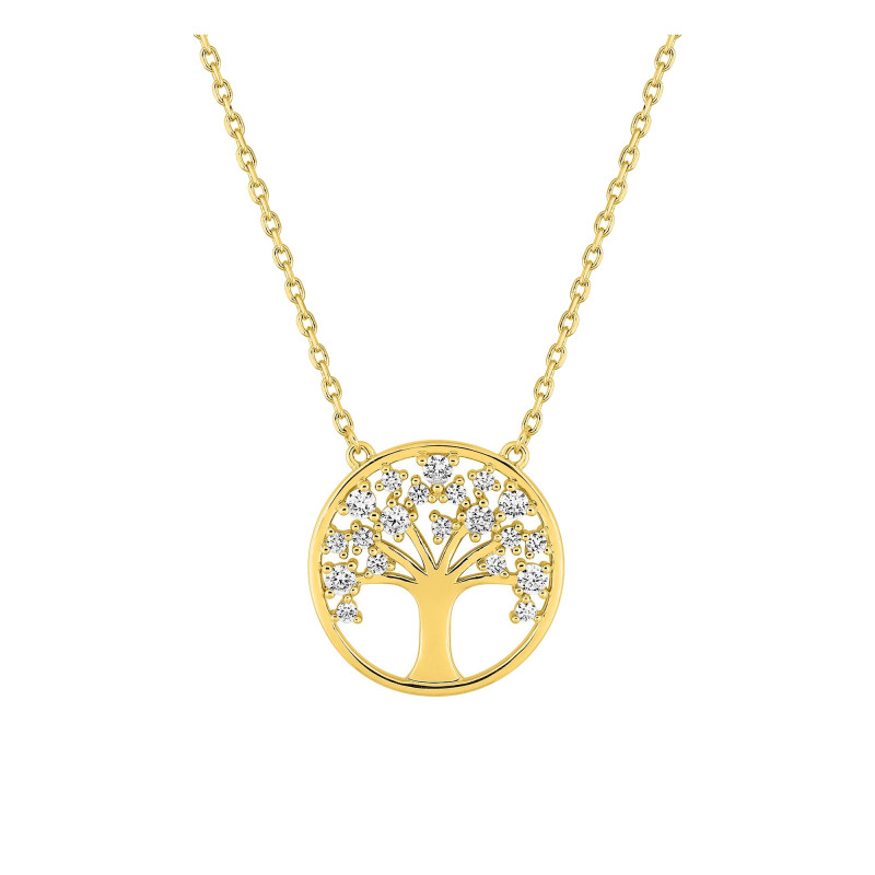 Collier arbre de vie, Plaqué or & Oxydes, 43cm - Emanessence