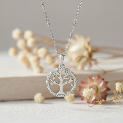 Collier arbre de vie, Oxydes & Argent Rhodié 925, 43cm - Emanessence
