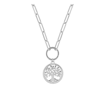 Collier arbre de vie, Argent Rhodié 925, maille rectangle 42cm - Emanessence