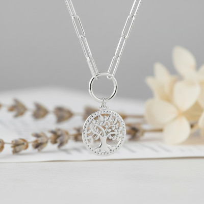 Collier arbre de vie, Argent Rhodié 925, maille rectangle 42cm - Emanessence