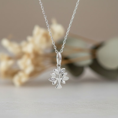 Collier pendentif arbre de vie, Argent & Oxydes, 43cm - Emanessence