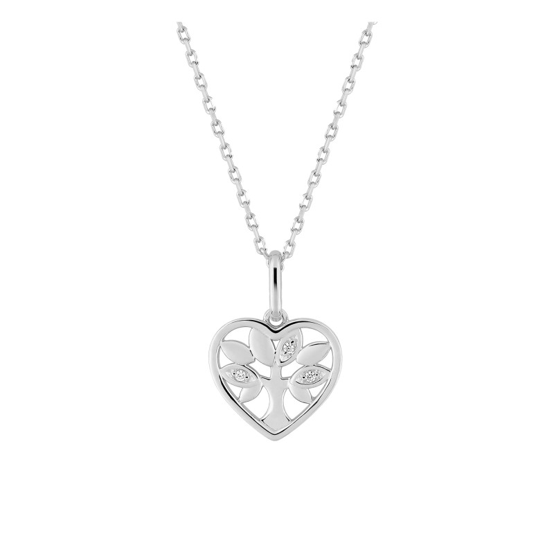 Collier arbre de vie coeur, Argent & Oxydes, 43cm - Emanessence