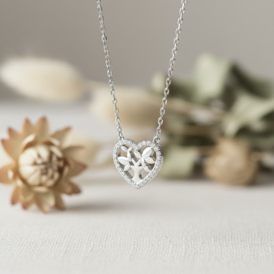 Collier arbre de vie coeur, Oxydes & Argent, 43cm - Emanessence