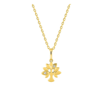 Collier pendentif arbre de vie, Plaqué or & Oxydes, 43cm - Emanessence