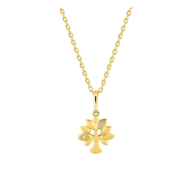 Collier pendentif arbre de vie, Plaqué or & Oxydes, 43cm - Emanessence