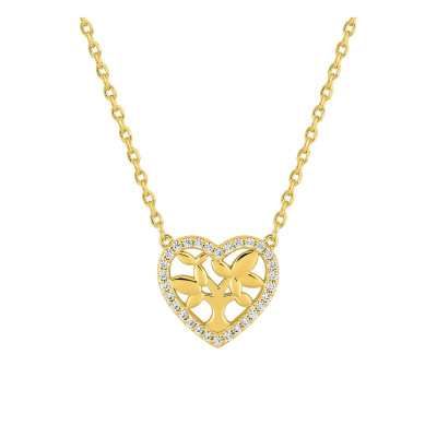 Collier arbre de vie coeur, Oxydes & Plaqué or, 43cm - Emanessence