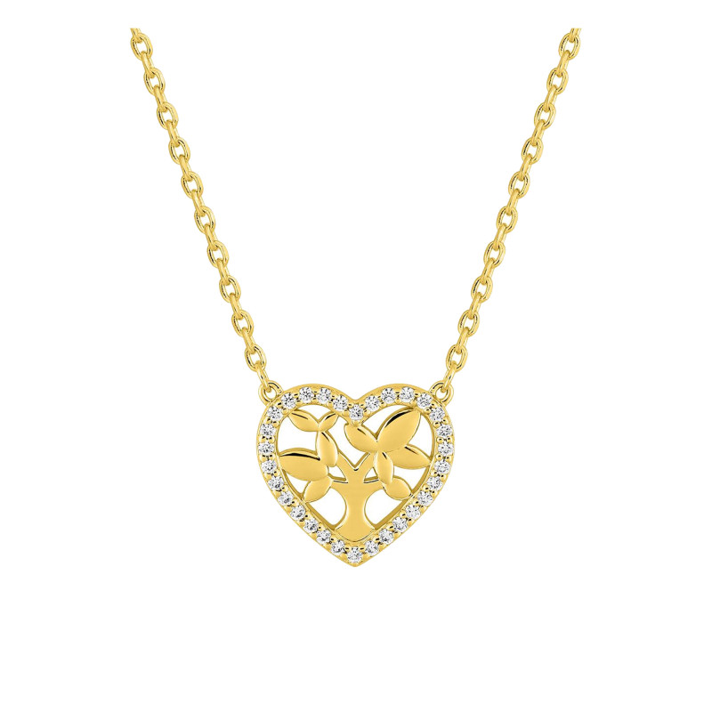 Collier arbre de vie coeur, Oxydes & Plaqué or, 43cm - Emanessence