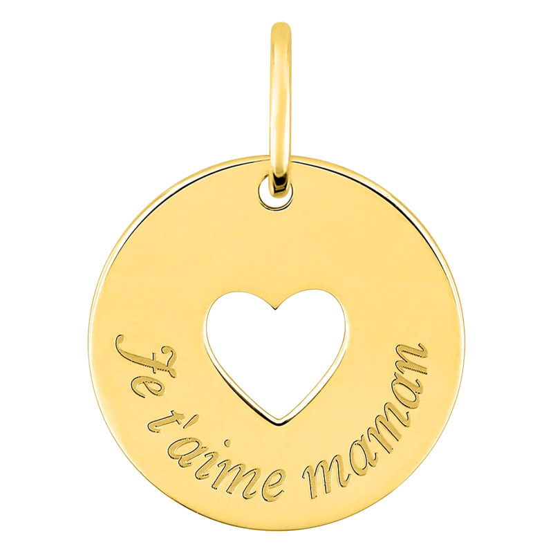 Pendentif "Je t'aime maman", Plaqué or, 15mm - Emanessence
