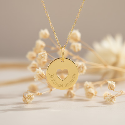 Pendentif "Je t'aime maman", Plaqué or, 15mm - Emanessence