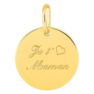 Pendentif Jeton "Je t'aime maman", Plaqué or, 15mm - Emanessence