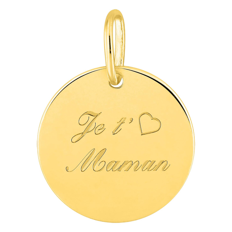 Pendentif Jeton "Je t'aime maman", Plaqué or, 15mm - Emanessence