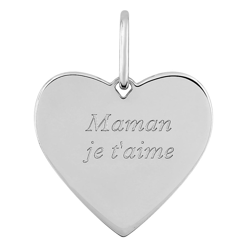 Pendentif Coeur " Maman je t'aime ", Argent, 20mm - Emanessence