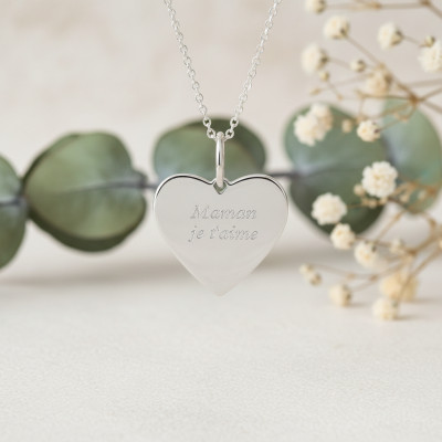 Pendentif Coeur " Maman je t'aime ", Argent, 20mm - Emanessence