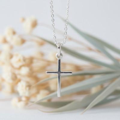 Croix fil carré plat, Or blanc, 14x21mm - Emanessence