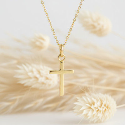 Pendentif Mini Croix à Fil Carré, Or Jaune 750, 14x9 mm - Augis