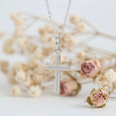 Croix Classique, Or blanc 750, 12x23mm - Emanessence