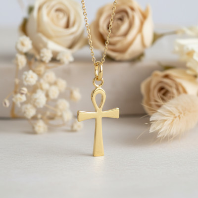 Croix de Vie Polie, Or jaune, 13x22mm - Emanessence