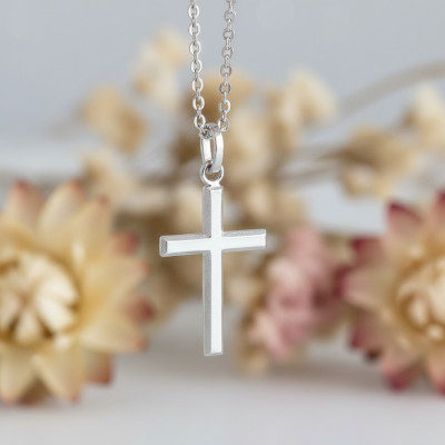 Pendentif Croix Simple, Or Blanc 750, 26x15mm - Emanessence