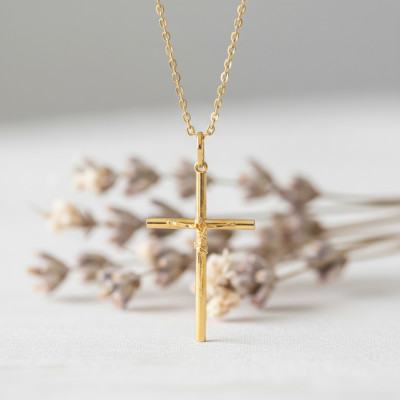 Christ en Croix Fil Rond, Or Jaune 750 - Vandona