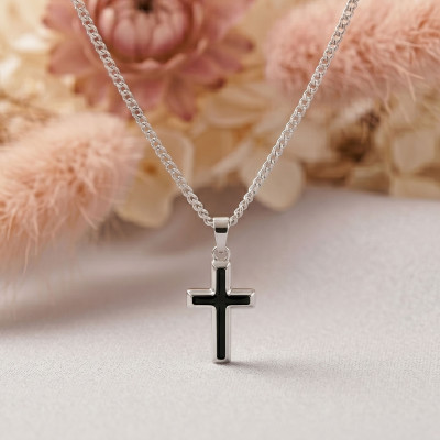 Pendentif Croix Noire, Argent 925, 26x11.5mm - Emanessence