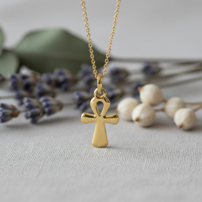 Pendentif Croix Ankh, Or Jaune 375, 11.5x24mm - Emanessence