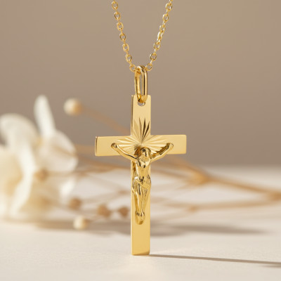 Pendentif Christ en Croix, Or Jaune 750, 17x30mm - Lucas Lucor