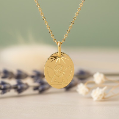 Médaille Ange Pensif, Or Jaune, 11x14mm - Lucas Lucor