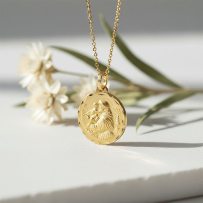 Médaille Saint Antoine Bord travaillé, Or jaune 750, 18mm - Lumiosa