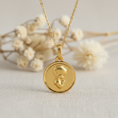 Médaille Garçon Communion, Or Jaune 750, 16 mm - Lumiosa