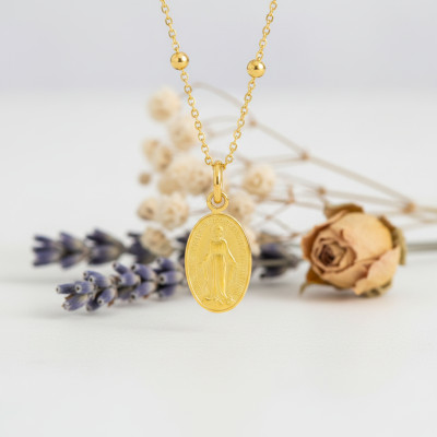 Médaille Vierge Miraculeuse Bord Poli, Or Jaune 750 - Emanessence