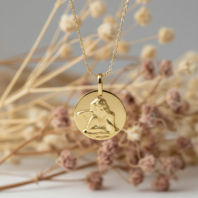 Médaille Ange Raphaël, Or Jaune 375, 20 mm - Emanessence