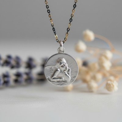 Médaille Ronde Ange, Argent, 18mm - Emanessence