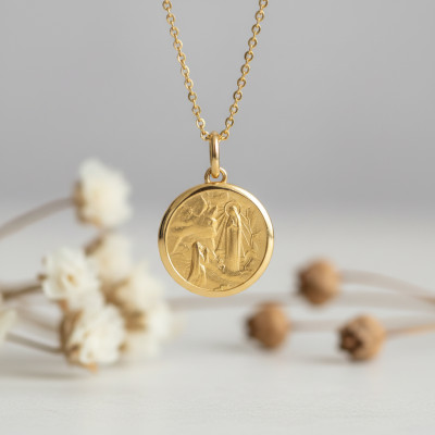 Médaille Sainte Bernadette, Or Jaune, 15mm - Lucas Lucor