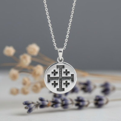Médaille Croix de Jérusalem, Argent 925 Rhodié, 20mm - Vandona