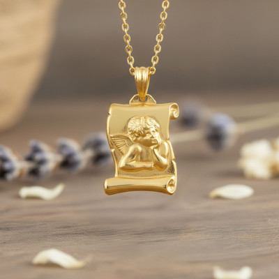 Médaille Ange Parchemin, Or Jaune 750, 20x16mm - Lumiosa