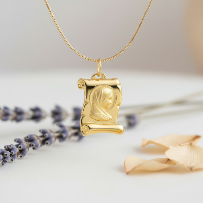 Médaille Vierge Parchemin, Or Jaune 375, 12x18 mm - Lumiosa