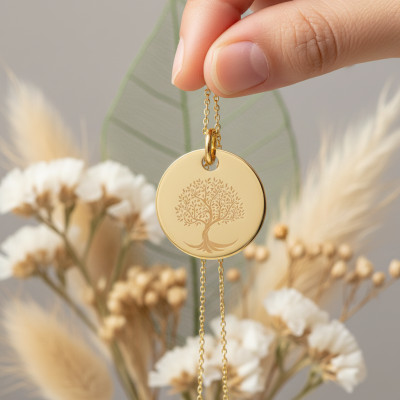 Médaille Arbre de Vie Torsadé, Plaqué Or Jaune, 19 mm - Lumiosa